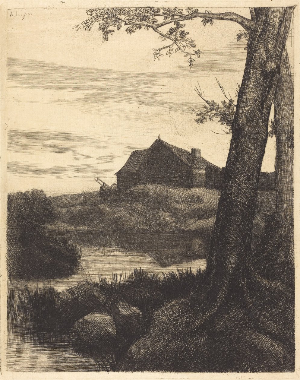 Farma s velkým stromem (La ferme au grand arbre) od Alphonse Legros