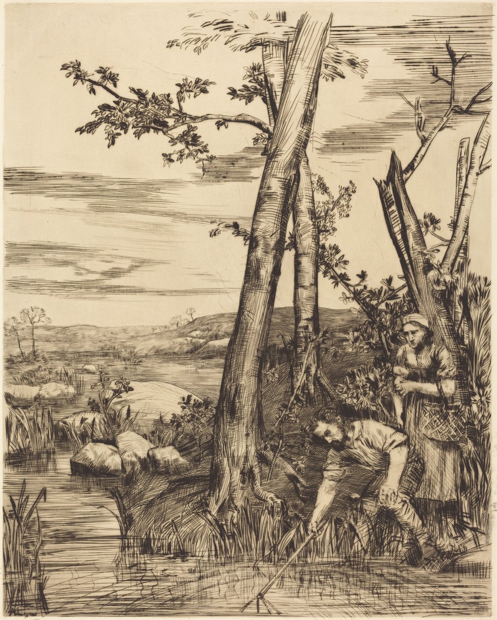 Fishing for Crayfish (Rybáři lovící raky) od Alphonse Legros