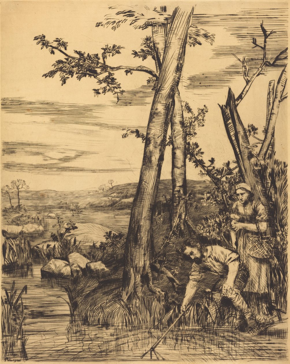 Fischen nach Flusskrebsen od Alphonse Legros