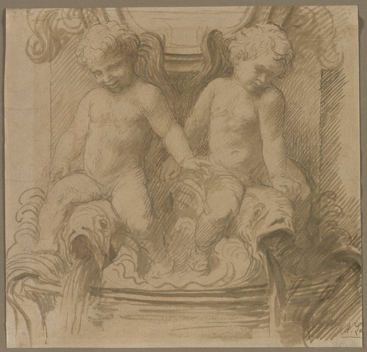 Fontána s delfíny Putti, poslední polovina 19. století. od Alphonse Legros