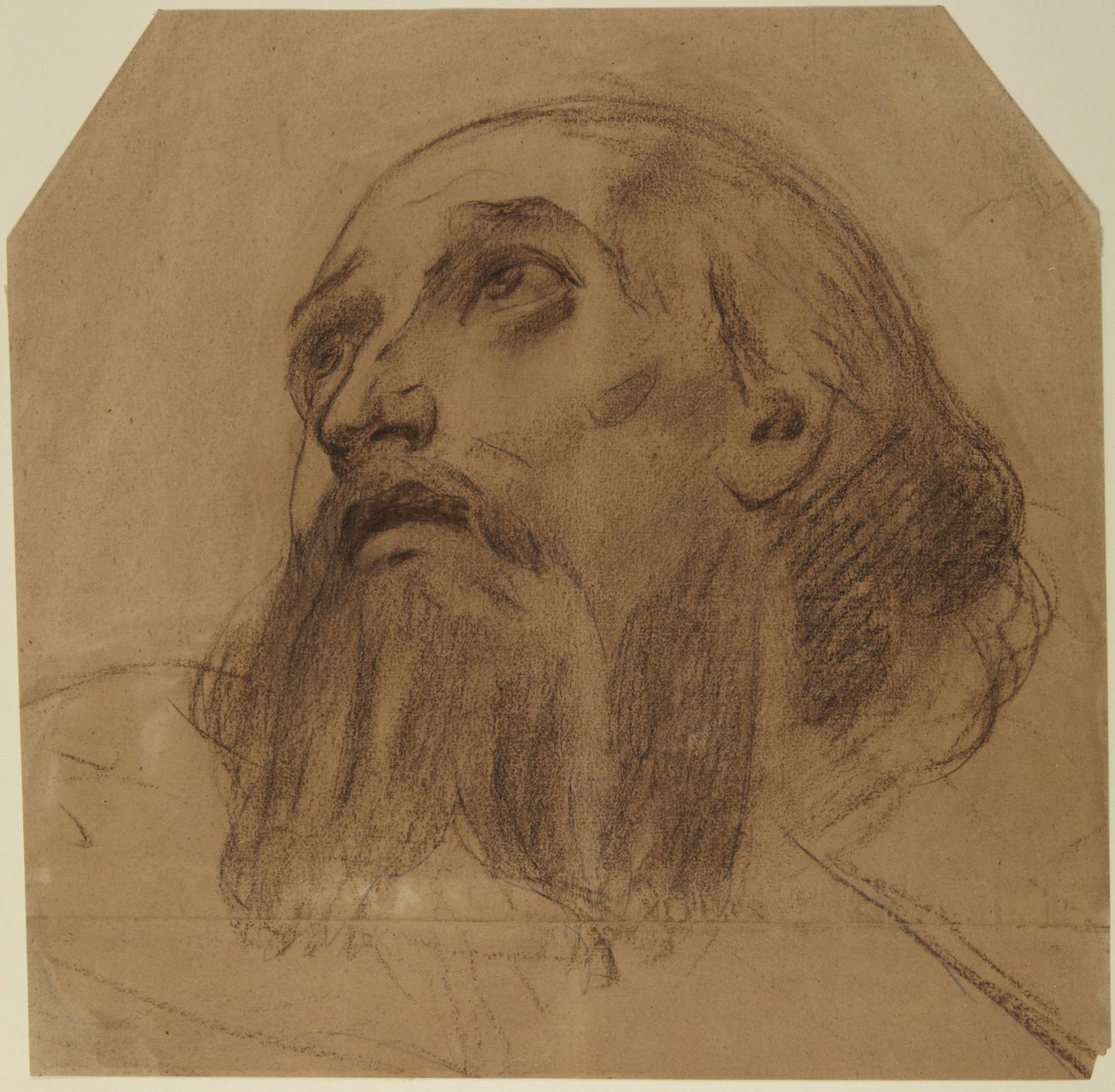 Hlava vousatého světce vzhlížejícího vzhůru od Alphonse Legros