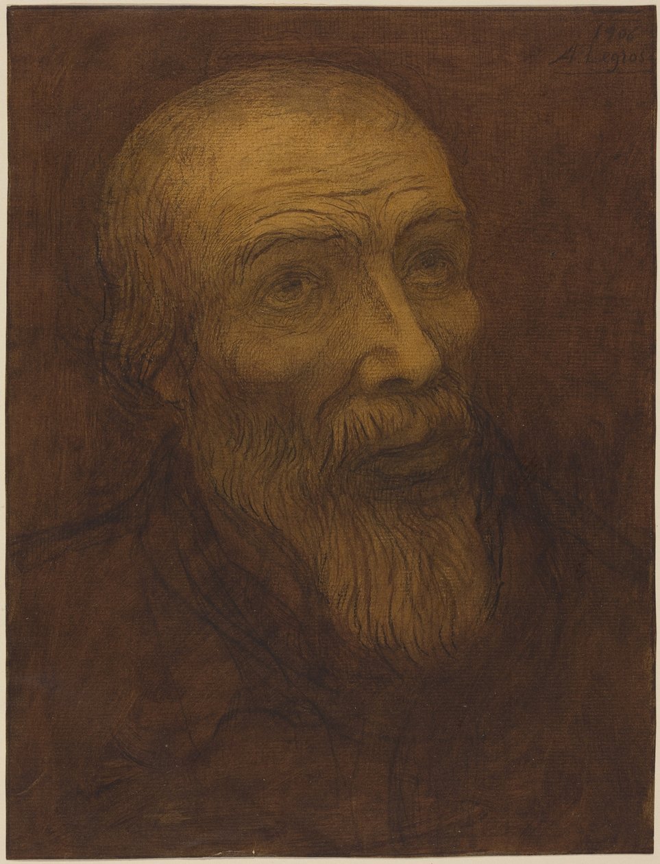 Hlava plešatého muže s vousy od Alphonse Legros
