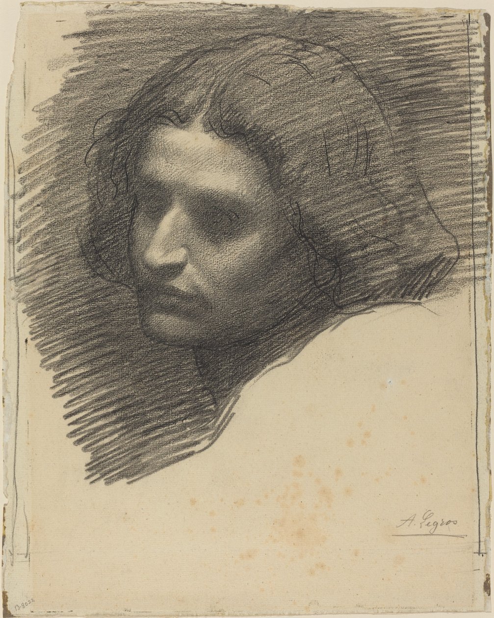 Hlava muže čelem doleva [recto]. od Alphonse Legros