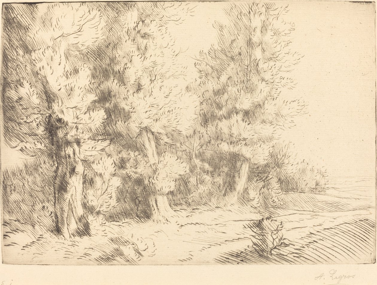 V lese Fontainebleau (Dans la foret de Fontainebleau) od Alphonse Legros