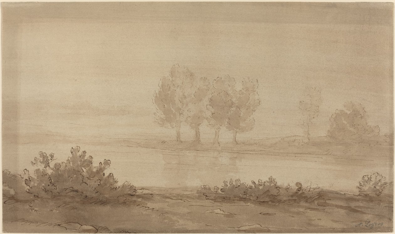 Krajina - čtyři stromy za řekou od Alphonse Legros