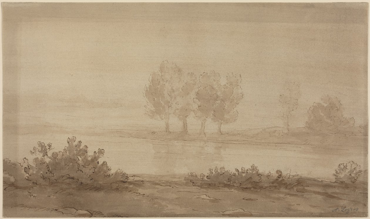 Krajina - čtyři stromy za řekou od Alphonse Legros