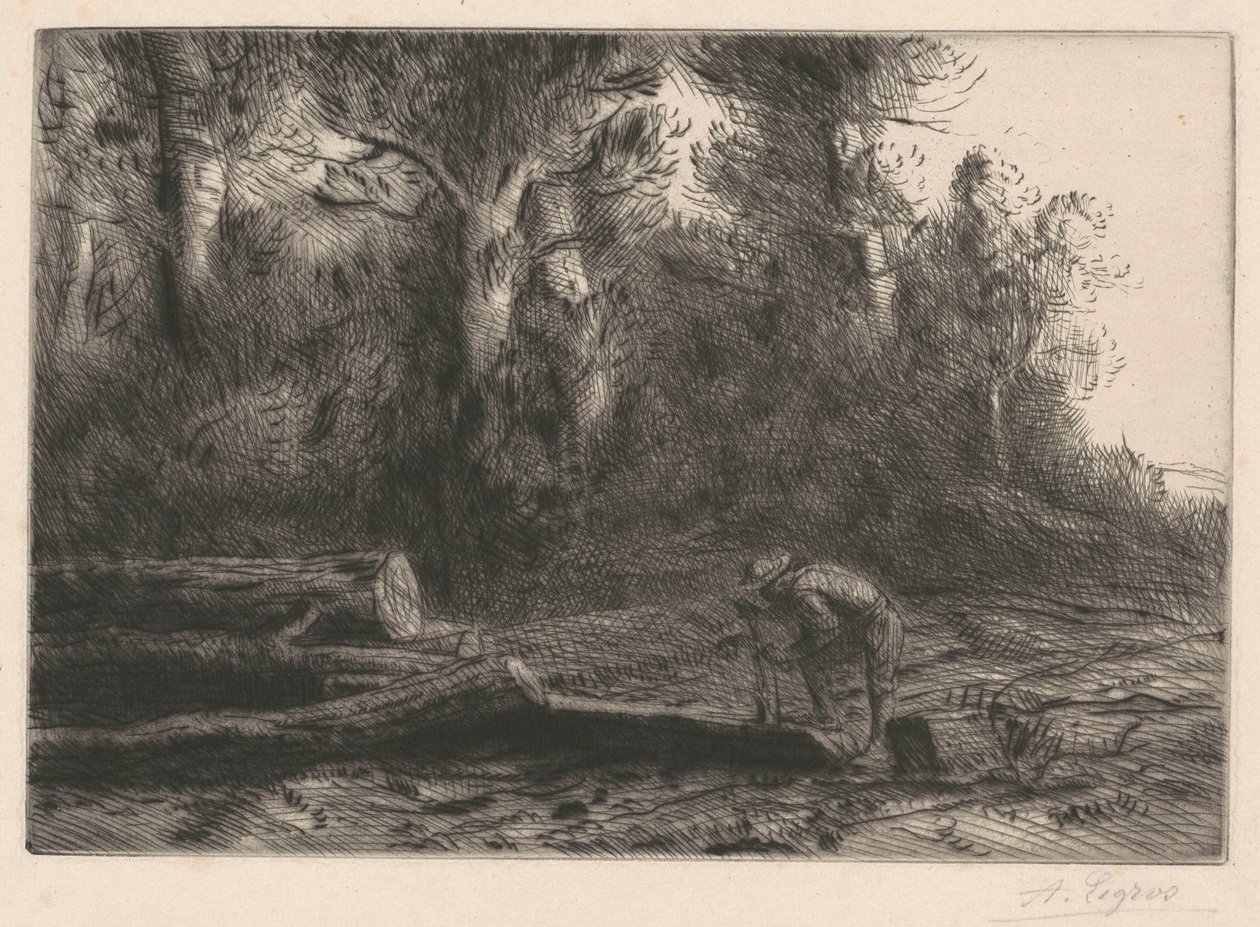 Man Squaring Logs (Muž štípající polena) od Alphonse Legros