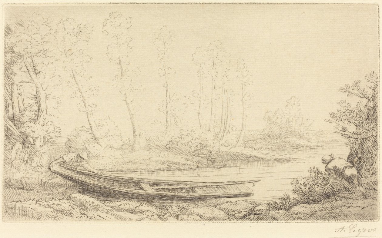 Muž s puntíkem, postava vpravo (Pecheurs des truites) od Alphonse Legros