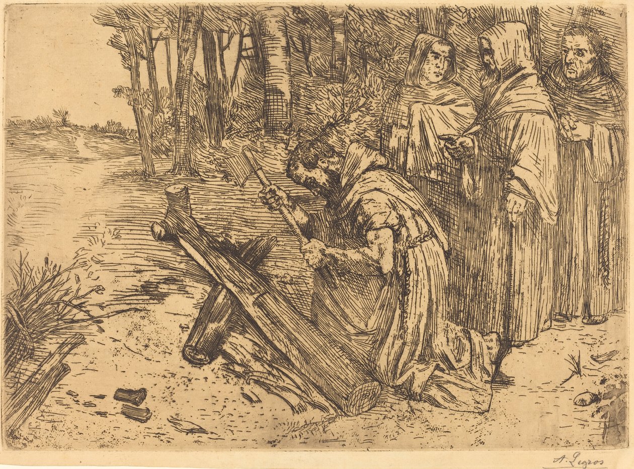 Mniši štípají dřevo (Les moines bucherons) od Alphonse Legros