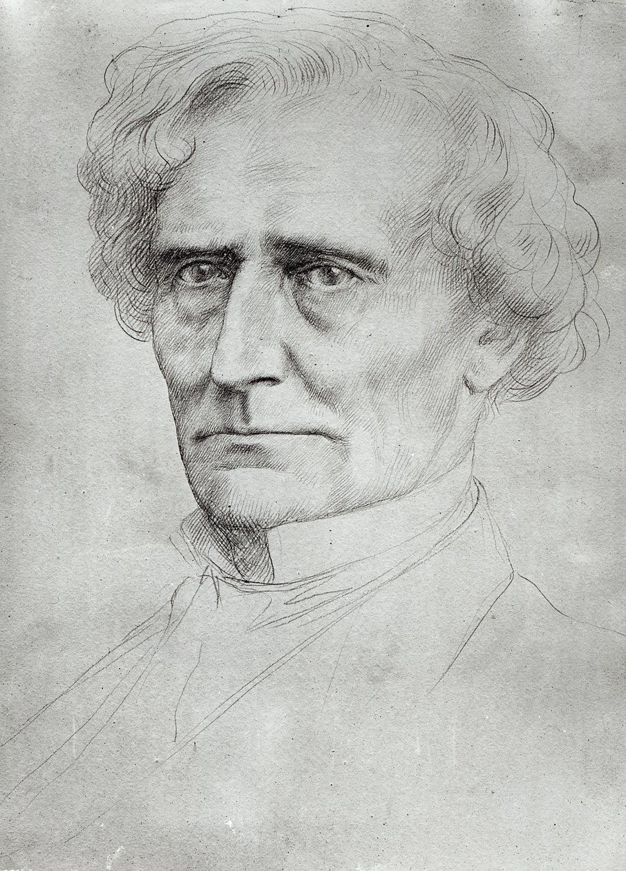 Portrét Hectora Berlioze (1803-69) (pero a inkoust na papíře) od Alphonse Legros