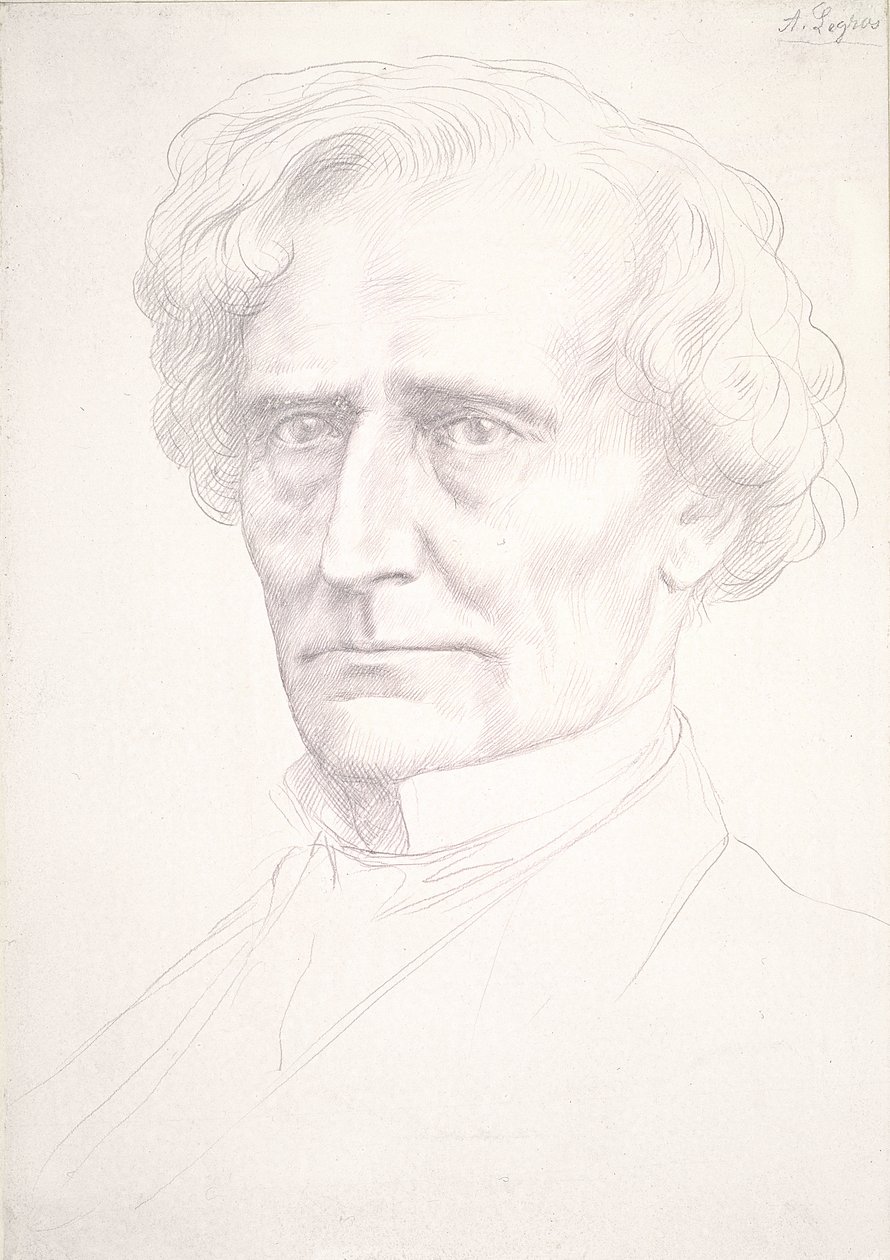 Portrét Hectora Berlioze (zlatý bod na růžovém připraveném papíře) od Alphonse Legros