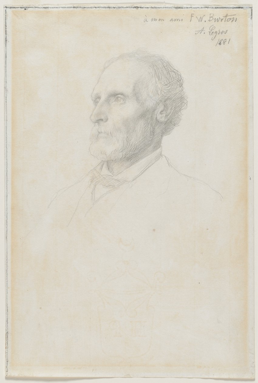Portrét sira Fredericka W. Burtona, ředitele Národní galerie v Londýně od Alphonse Legros
