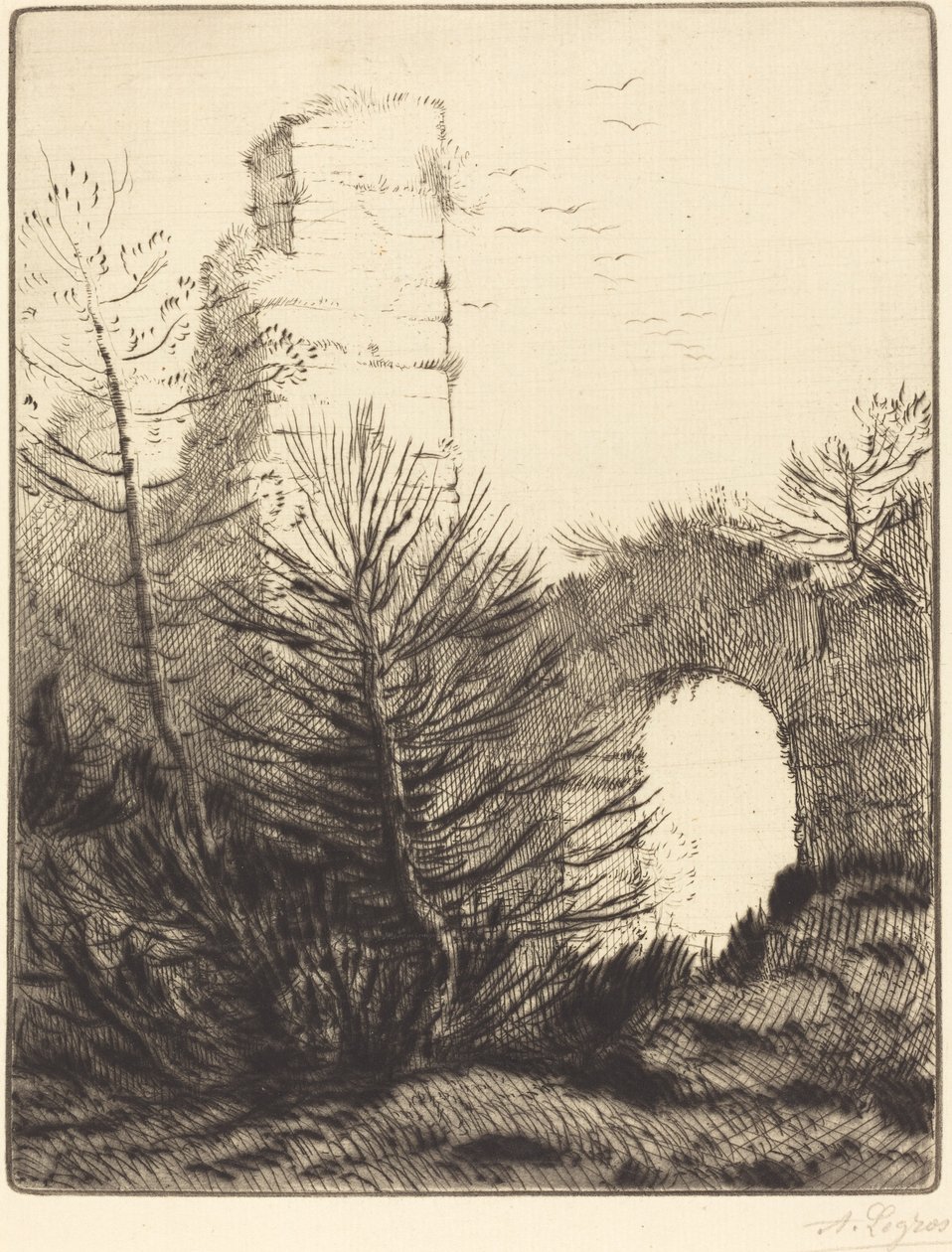 Ruiny kláštera (Les ruines du monastere) od Alphonse Legros