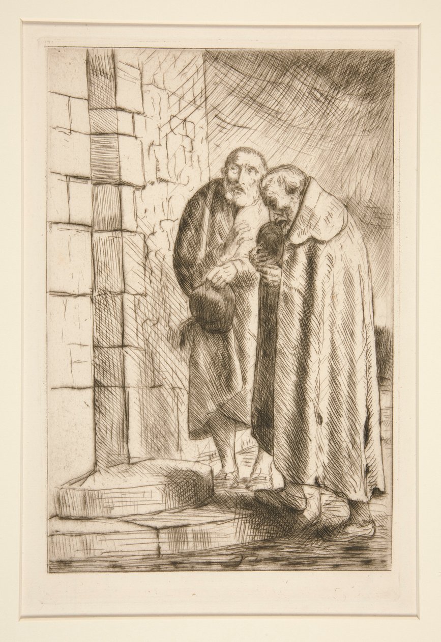 Sv. Petr a sv. Pavel a la porte de M. Richard, z Histoire du Bonhomme Misere (sv. Petr a sv. Pavel u pana Richarda od Alphonse Legros