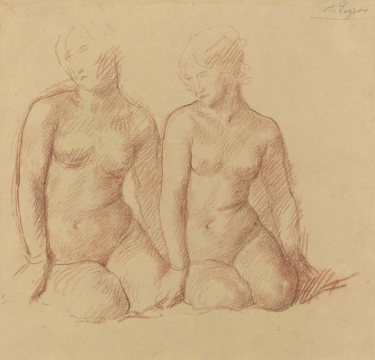 Studie dvou postav sedících vedle sebe. od Alphonse Legros