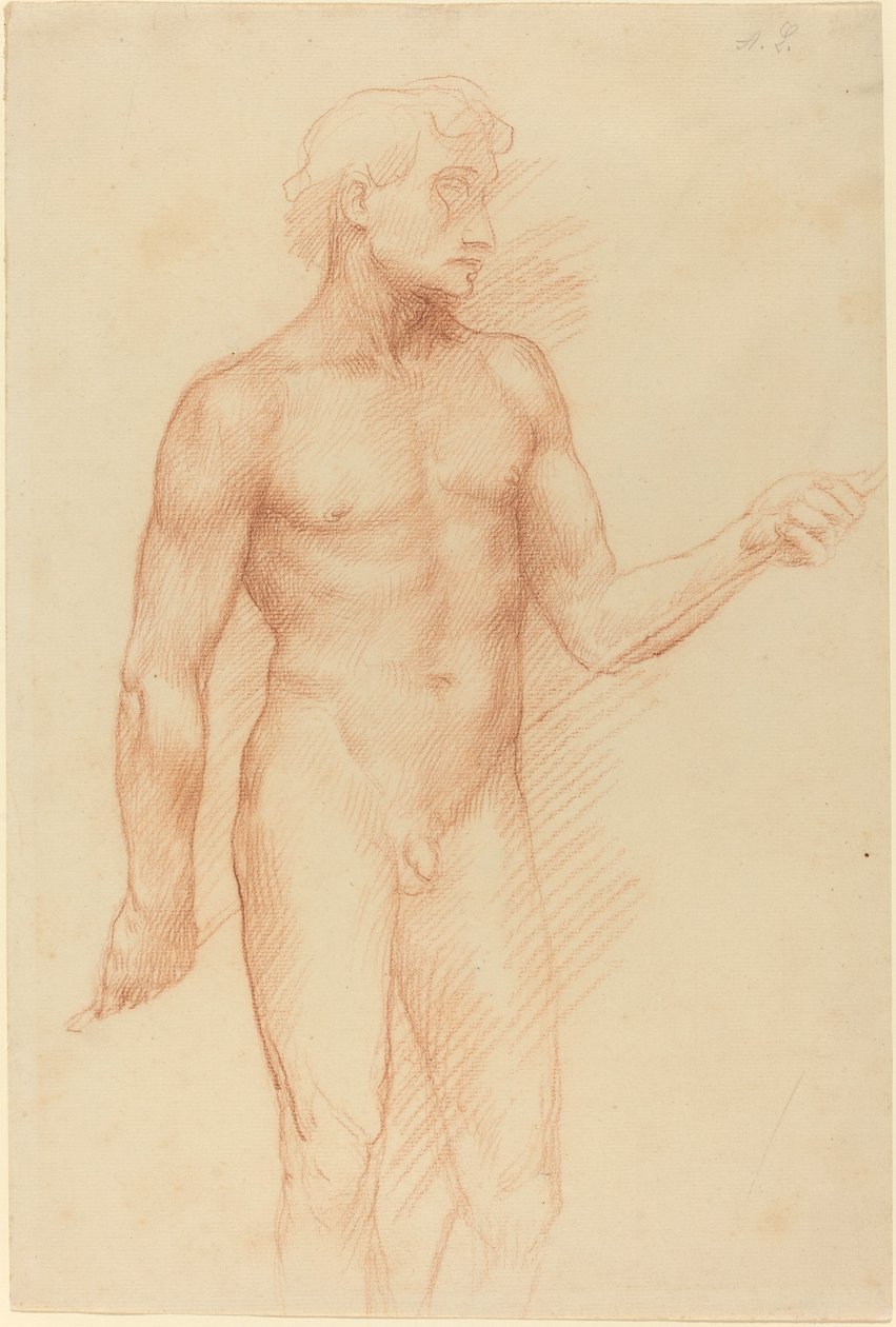 Studie mužské postavy, držící tyč za zády od Alphonse Legros