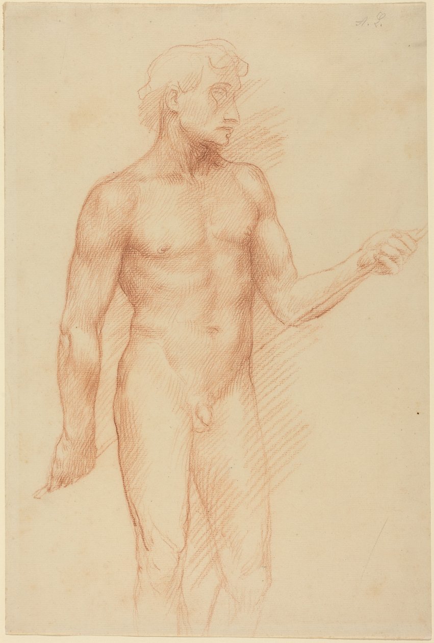 Studie mužské postavy držící hůl za zády od Alphonse Legros