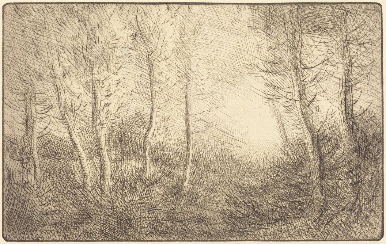 Východ slunce, lesy v Clamardu od Alphonse Legros
