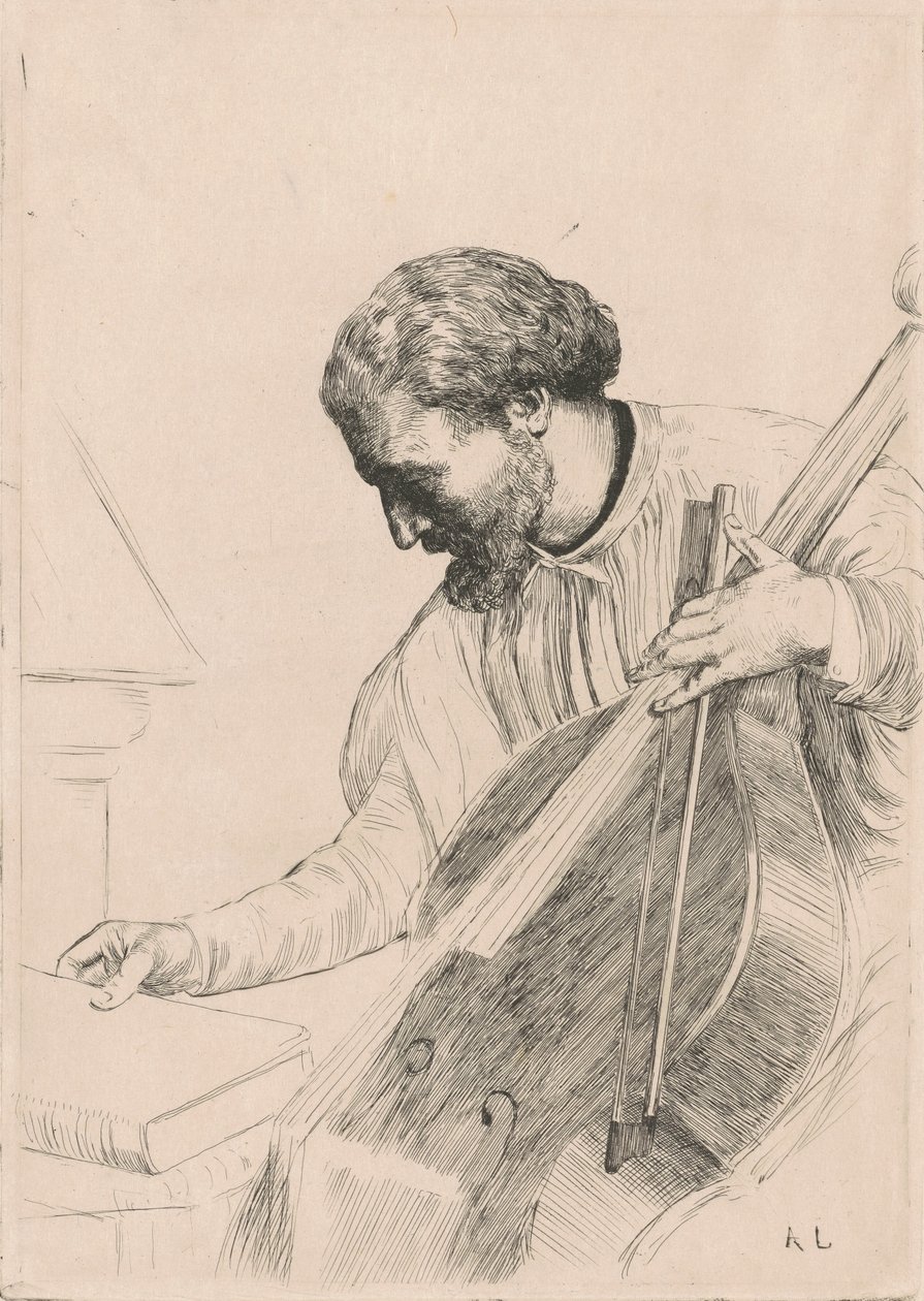 The Bass Player (Hráč na kontrabas) od Alphonse Legros