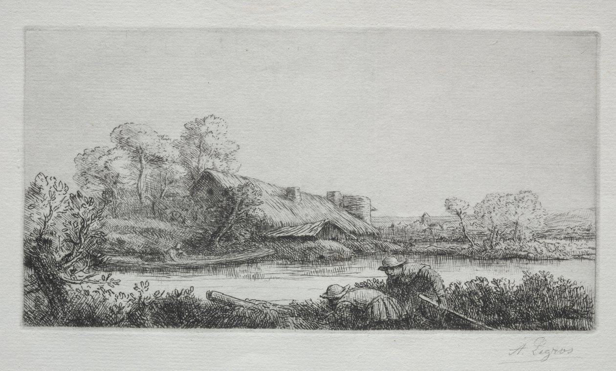 Farma na řece (La Ferme Sur La Rivière: Večerní efekt) od Alphonse Legros