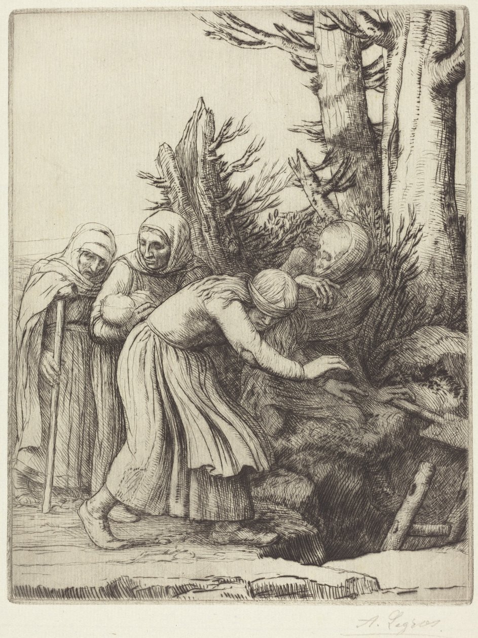Triumf smrti: Smrt připravuje příbytek pro opuštěné (Le triomphe de la Mort: La mort a préparé une demeure aux abandonnés) od Alphonse Legros