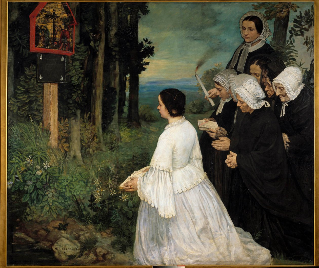 Ex-voto Ženy (v tradičních krojích Bretonky?) shromážděné před ex voto. Obraz Alphonse Legrose (1837-1911) 1860 ne. 1,74x1,97 m Dijon, Muzeum výtvarných umění od Alphonse Legros
