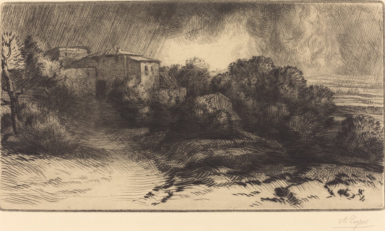 Pohled na farmu viděnou v bouři La ferme de Brieux Efekt bouře. od Alphonse Legros