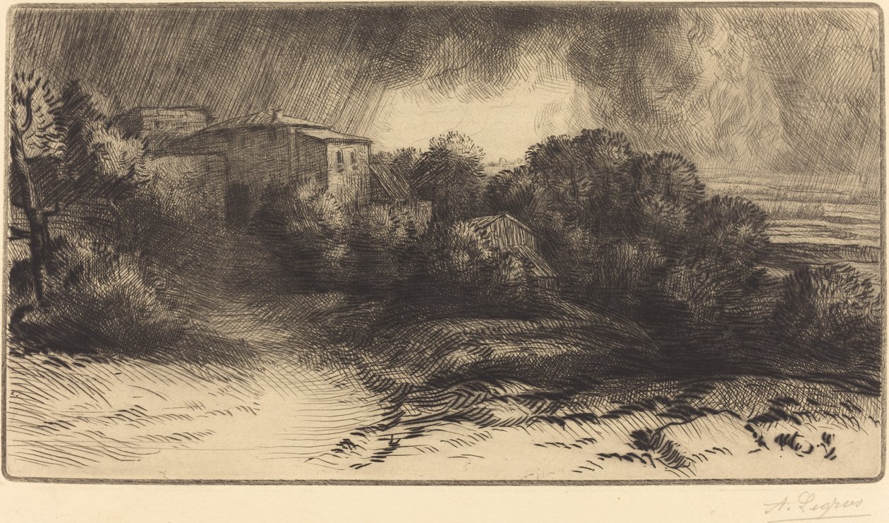 Pohled na farmu viděnou v bouři La ferme de Brieux Efekt bouře. od Alphonse Legros