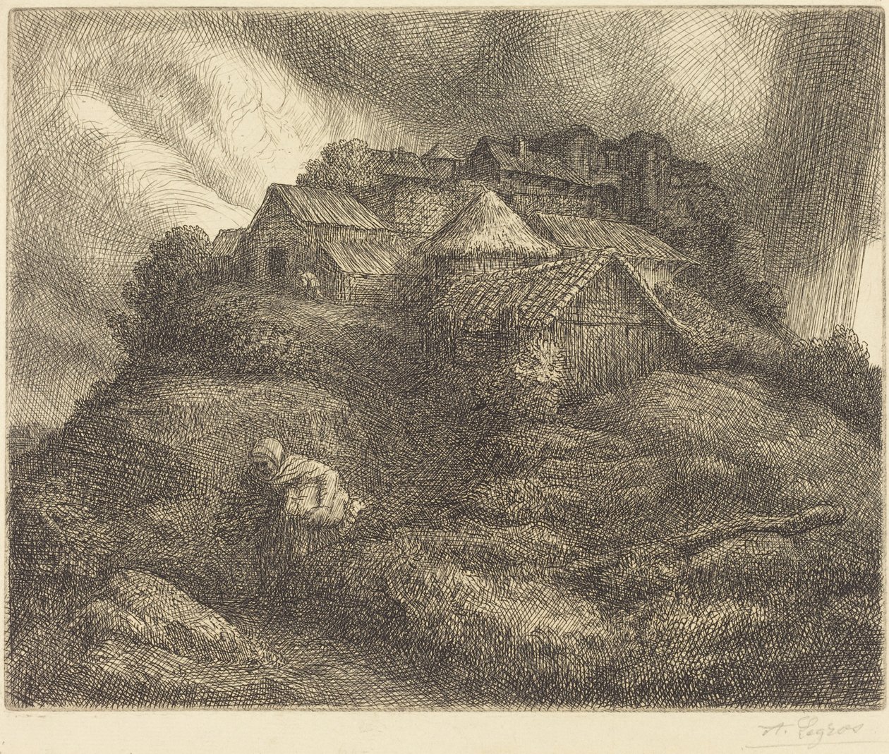 Vesnice Saint-Pierre během bouřkové vesnice Saint-Pierre, efekt bouře. od Alphonse Legros