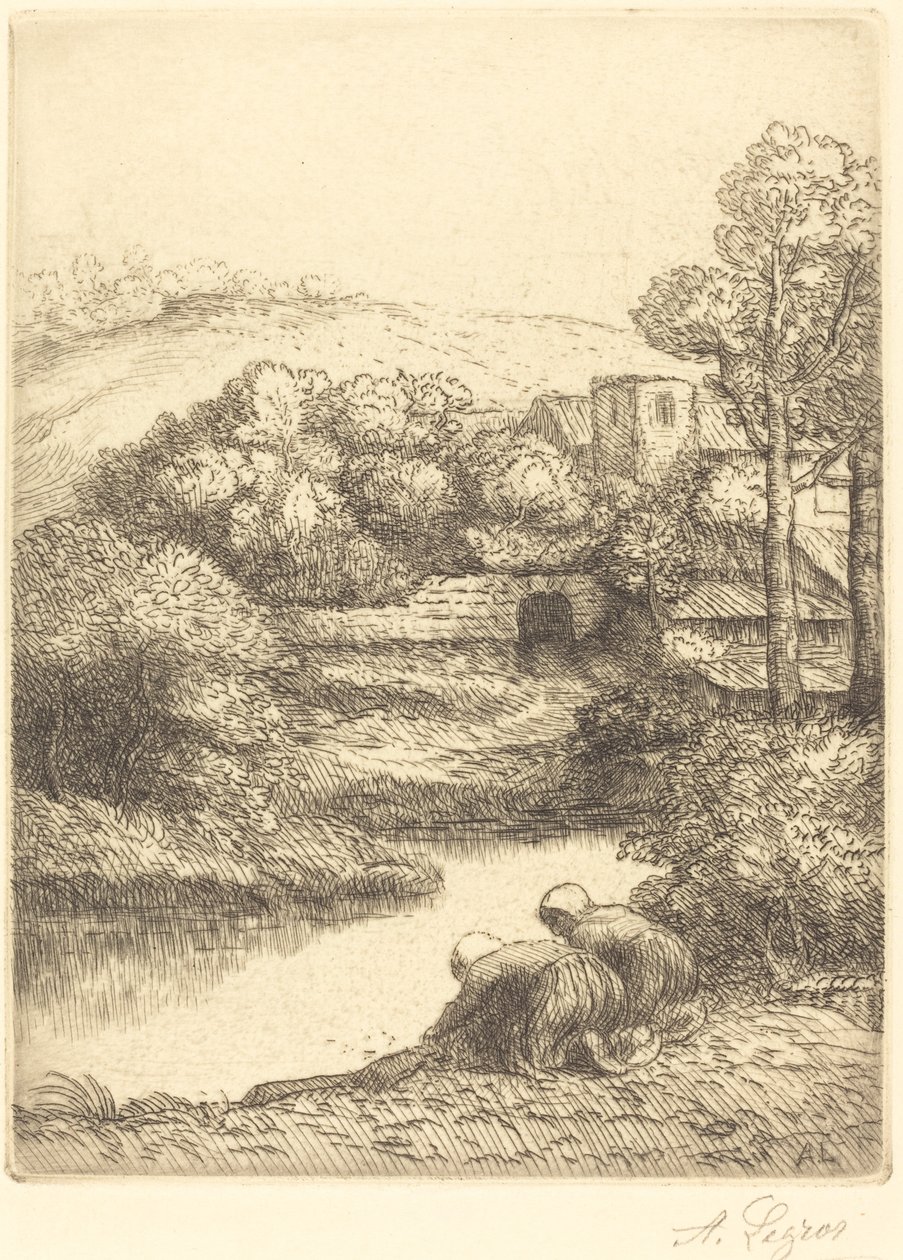 Wash-house, nazvaný The Washerwomen Le lavoir, dite Les Laveuses. od Alphonse Legros