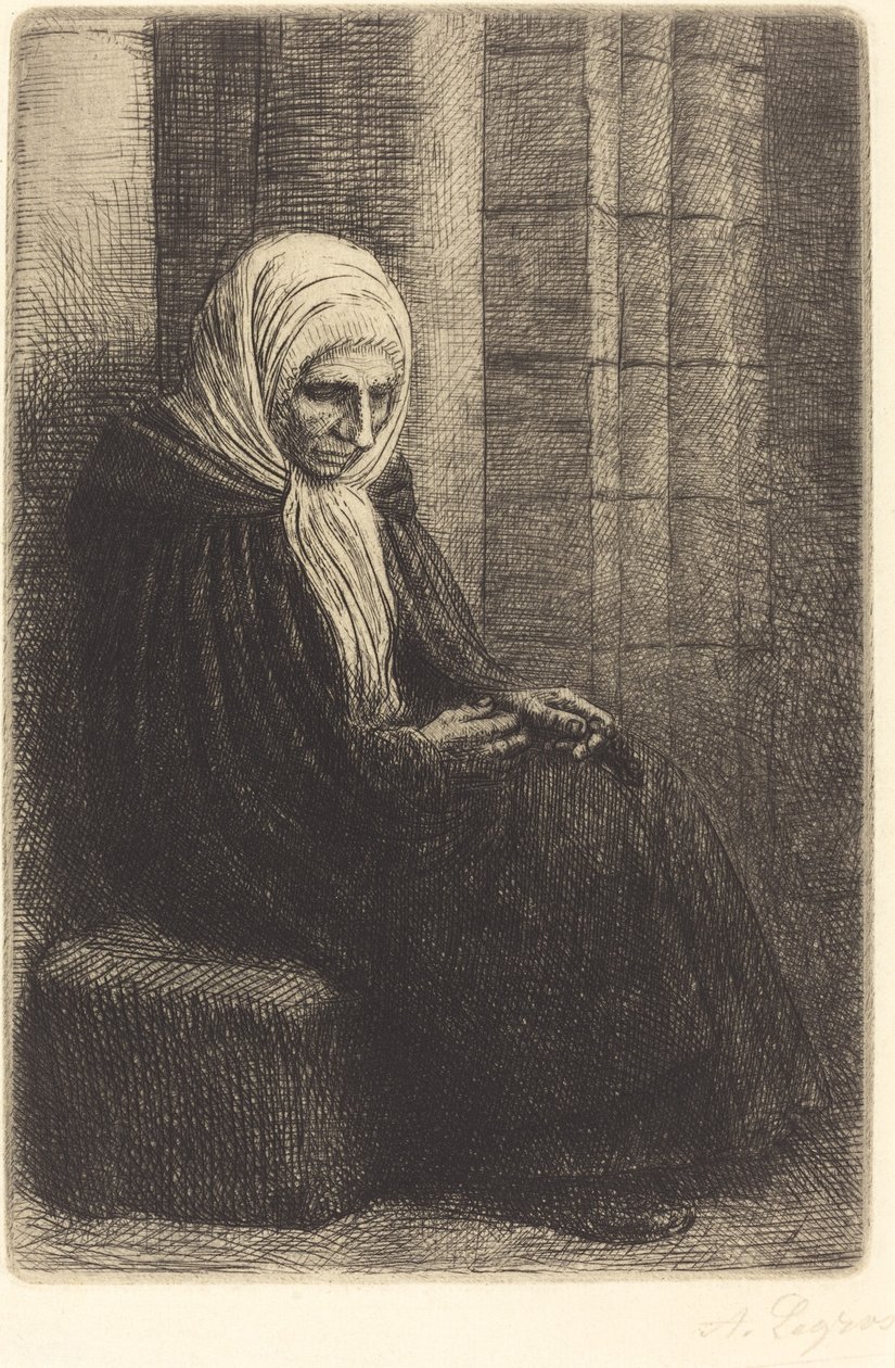 Žena sedící u zdi, dítě s hlavou v jejím klíně od Alphonse Legros