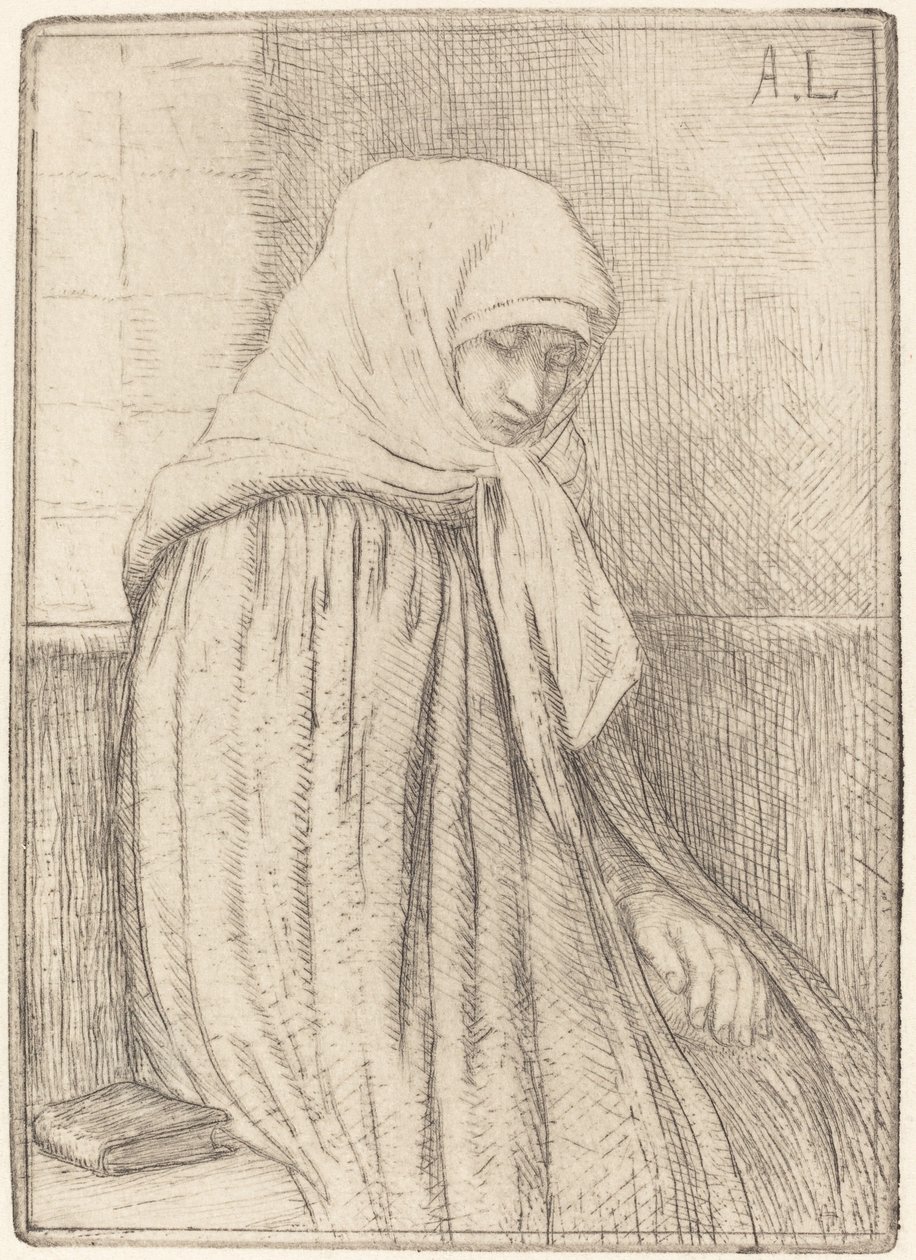 Mladý rolník sedící v kostele od Alphonse Legros