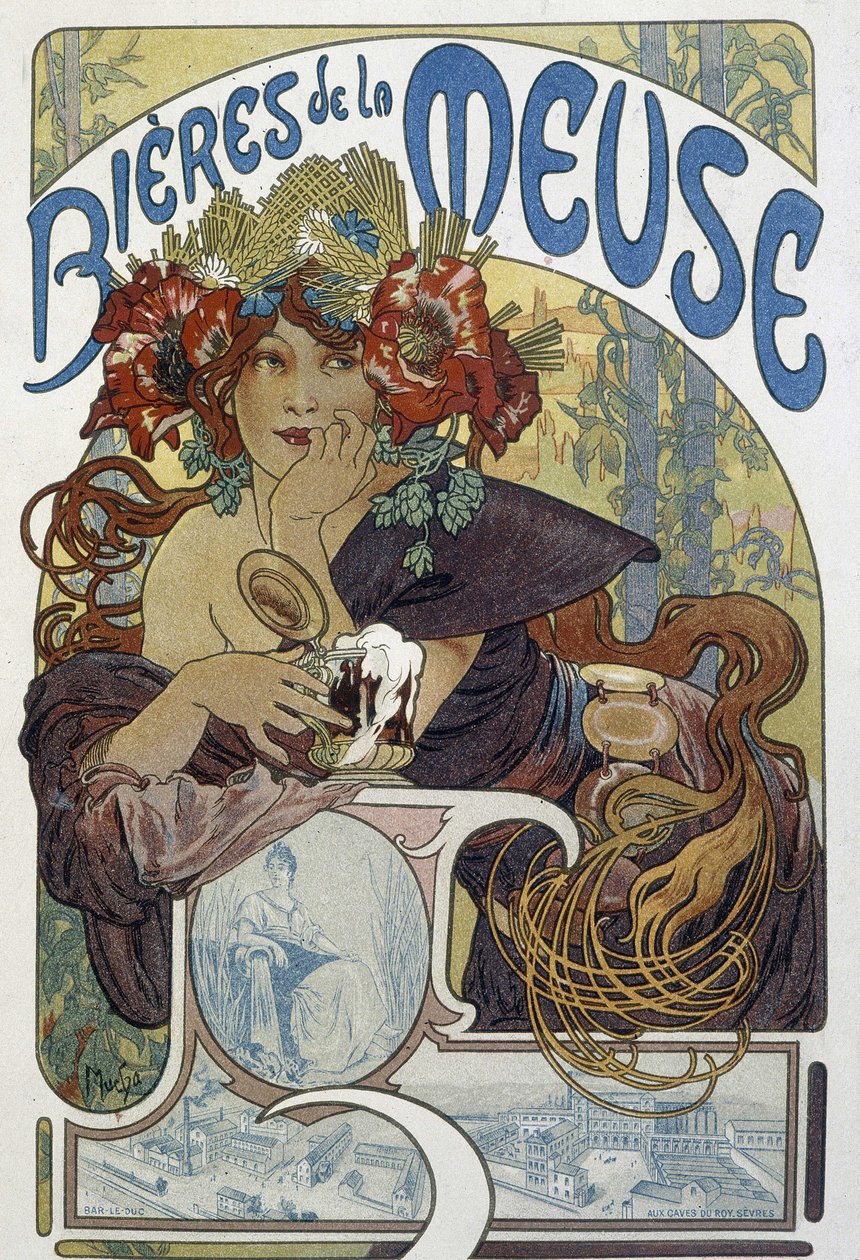 Piva Meuse - reklama, Arts Deco. od Alphonse Marie (after) Mucha