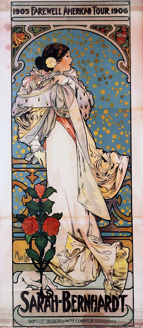 Plakát k Farewell American Tour Sarah Bernhardtové, 1905-1906, kolem roku 1905 od Alphonse Mucha