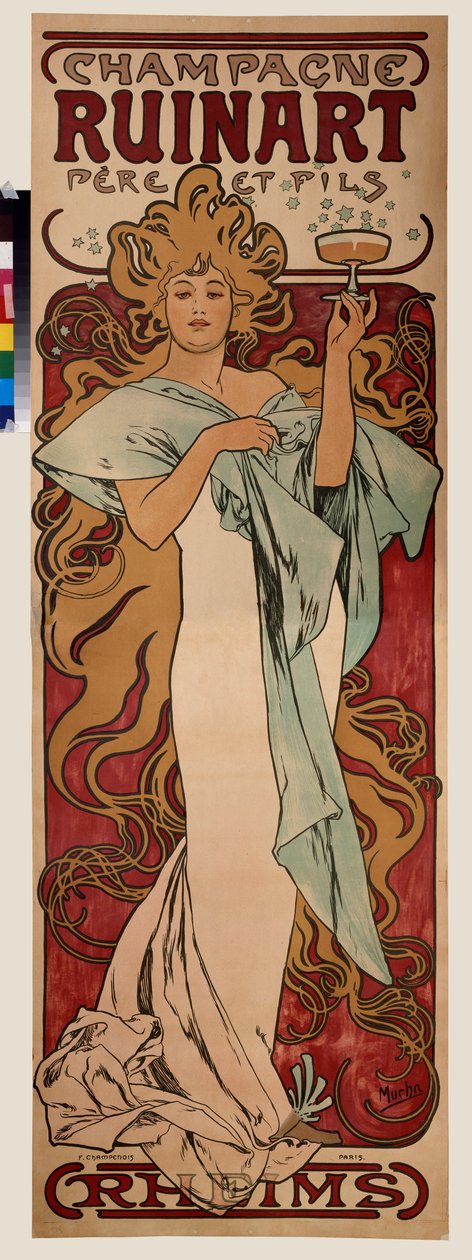Reklamní plakát na šampaňské Ruinart. Plakát Alfonse Marie Muchy (Alphonse Marie Mucha od Alphonse Marie Mucha