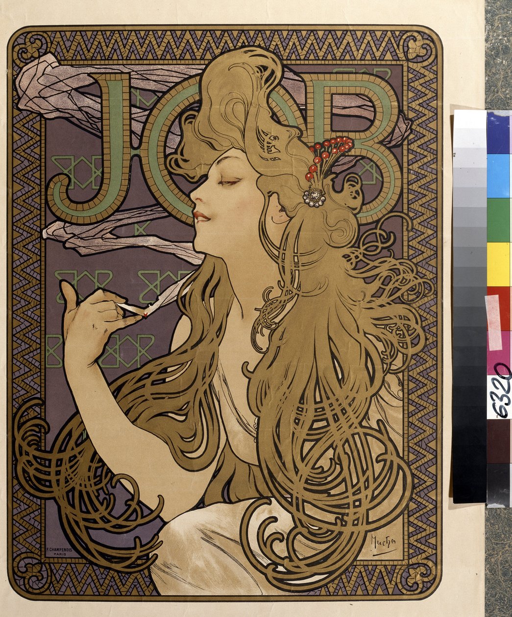 Reklamní plakát na hedvábný papír "Job". Umělecké dílo Alfonse Marie Muchy (Alphonse Marie Mucha od Alphonse Marie Mucha