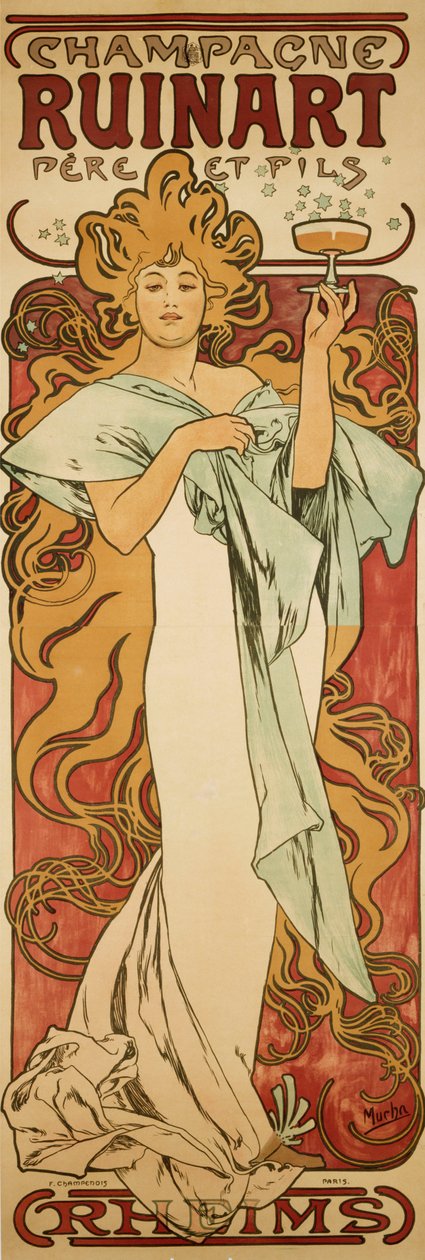 Champagne Ruinart, 1896 od Alphonse Mucha