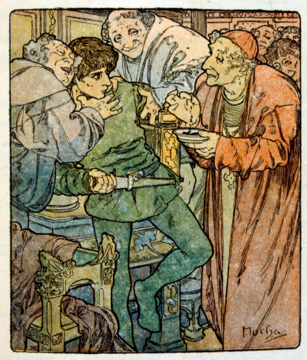 Ilustrace Alphonse Muchy z "Clia" díla francouzského autora Anatole France. 1900. Mucha (1860 – 1939). byl český secesní malíř od Alphonse Mucha