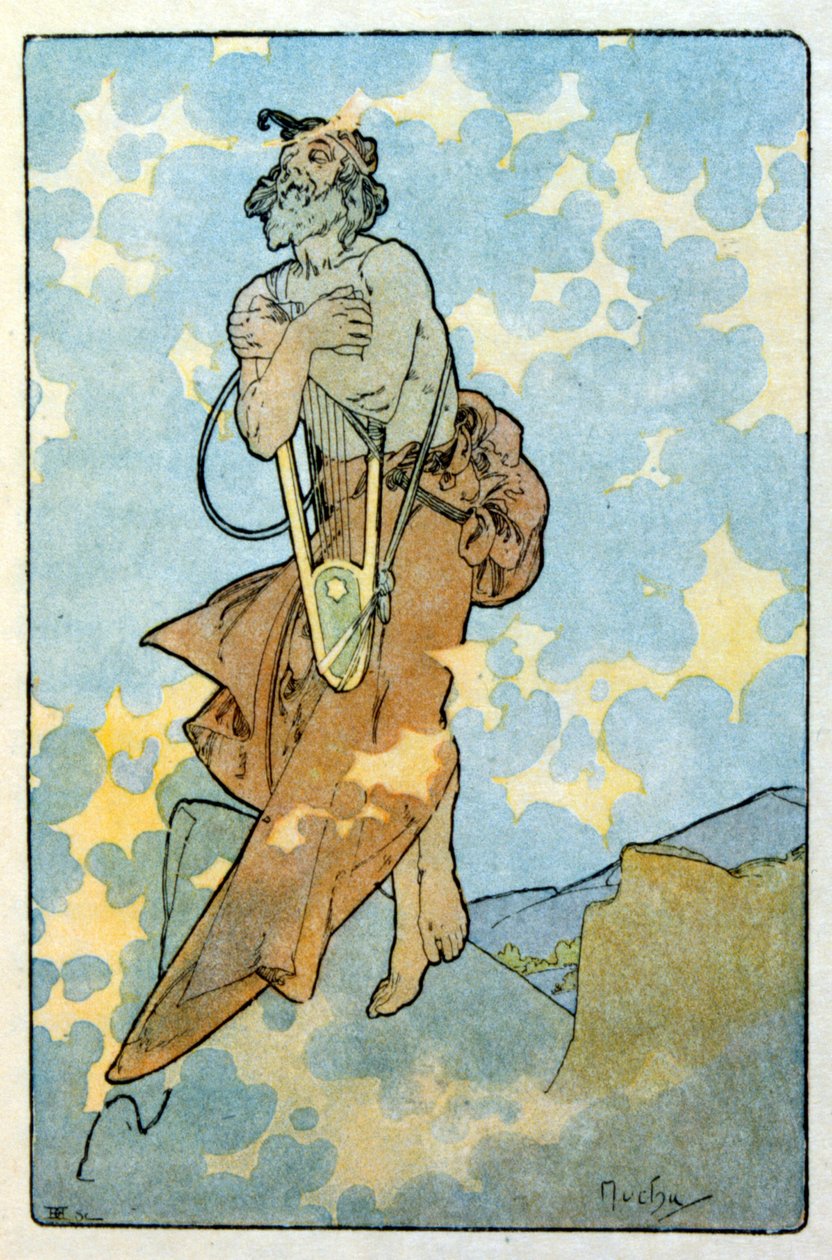 Ilustrace Alphonse Muchy z "Clia" díla francouzského autora Anatole France. 1900. Mucha (1860 – 1939). byl český secesní malíř od Alphonse Mucha
