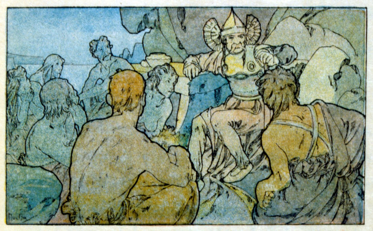 Ilustrace Alphonse Muchy z "Clia" díla francouzského autora Anatole France. 1900. Mucha (1860 – 1939). byl český secesní malíř od Alphonse Mucha