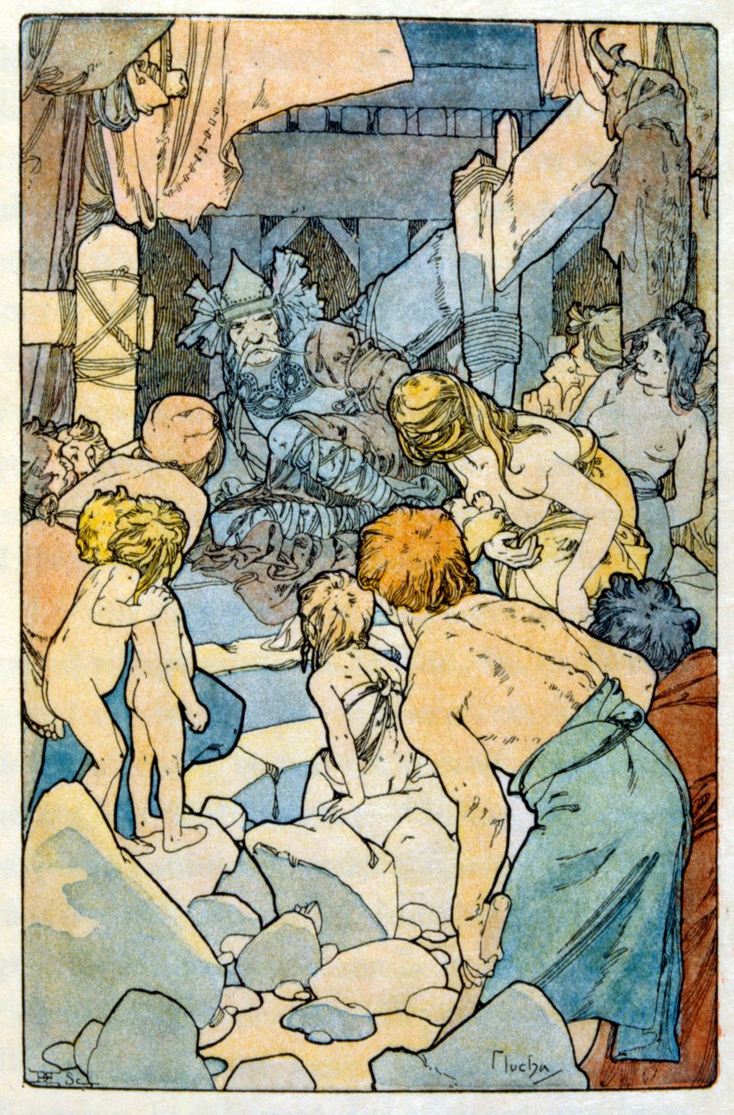 Ilustrace Alphonse Muchy z "Clia" díla francouzského autora Anatole France. 1900. Mucha (1860 – 1939). byl český secesní malíř od Alphonse Mucha