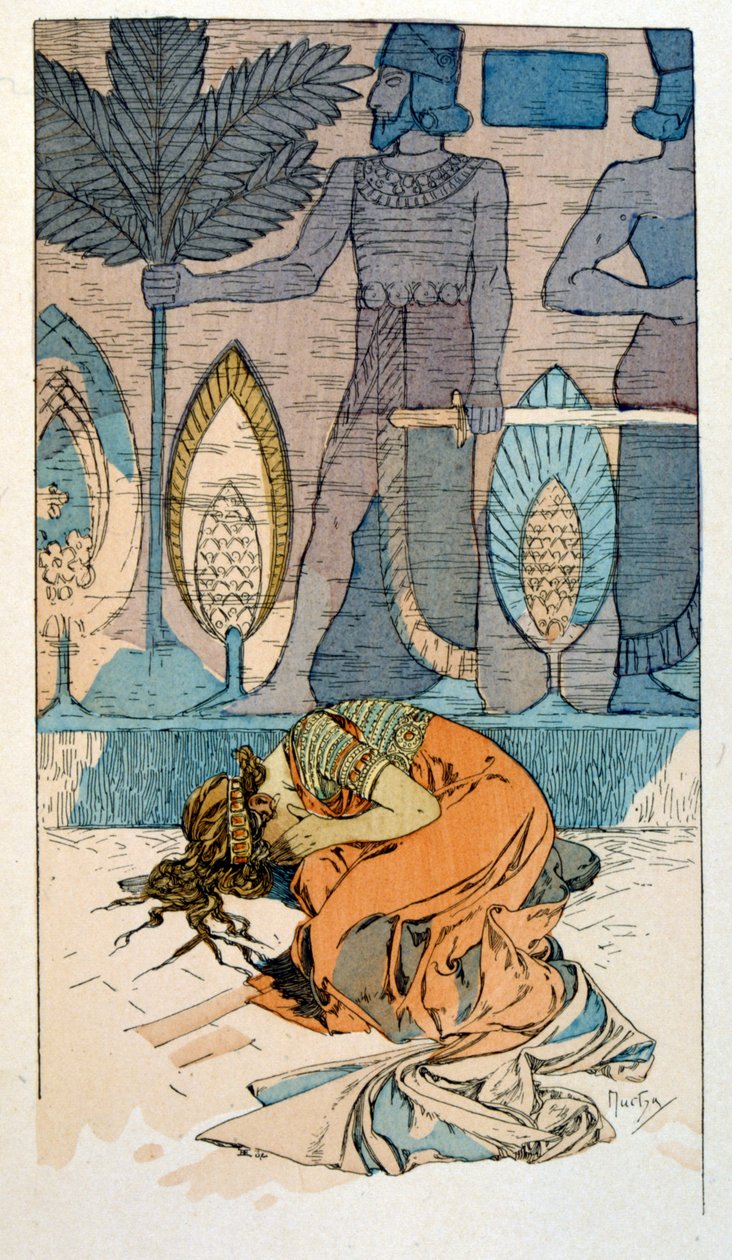 Ilustrace Alphonse Muchy z "Rama" báseň o třech jednáních od Paula Veroly. cca 1898. Mucha (1860 – 1939). byl český secesní malíř od Alphonse Mucha