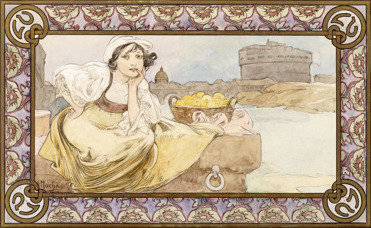 Italská dívka, 1900 od Alphonse Mucha