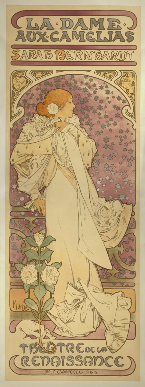 "La Dame aux Camélias", se Sarah Bernhardt od Alphonse Mucha