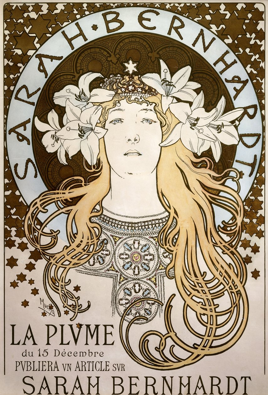 La Plume“, představovat Sarah Bernhardt, 1896 od Alphonse Mucha