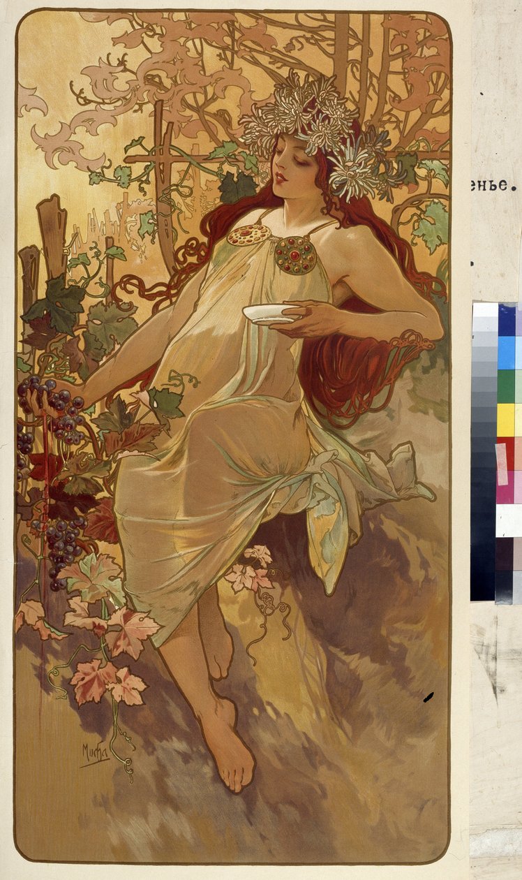 Podzim (Série alegorie na čtyři roční období). Umělecké dílo Alfonse Marie Muchy (Alphonse Marie Mucha od Alphonse Marie Mucha