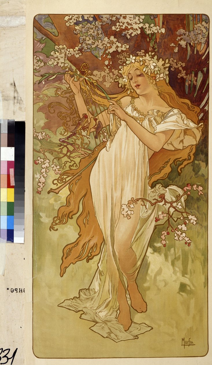 Jaro (Série alegorie na čtyři roční období). Umělecké dílo Alfonse Marie Muchy (Alphonse Marie Mucha od Alphonse Marie Mucha