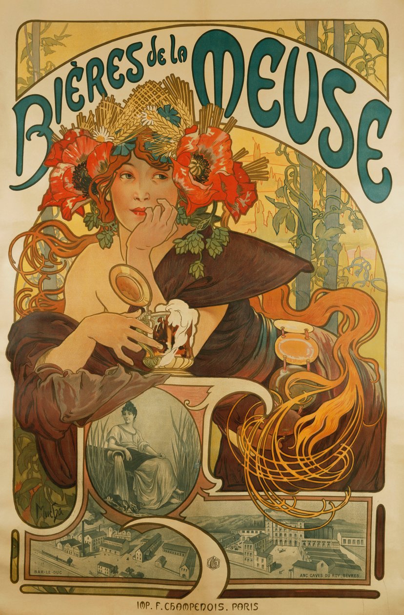 Máské pivo; Piva z La Meuse, 1897 od Alphonse Mucha