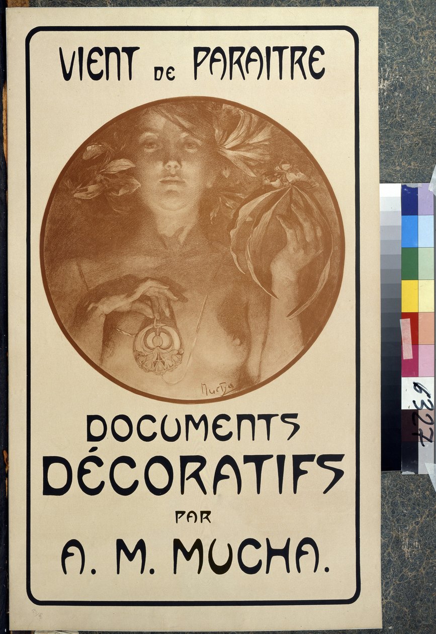 Reklama na monografii "Dekorativní dokumenty A. M. Muchy." Plakát Alfonse Marie Muchy (Alphonse Marie Mucha od Alphonse Marie Mucha