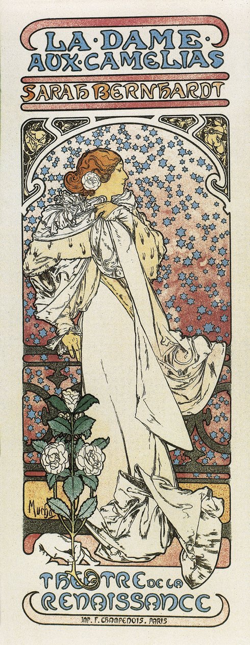 Paní s kaméliemi (La dame aux camelias). 1896 (litografie) od Alphonse Mucha
